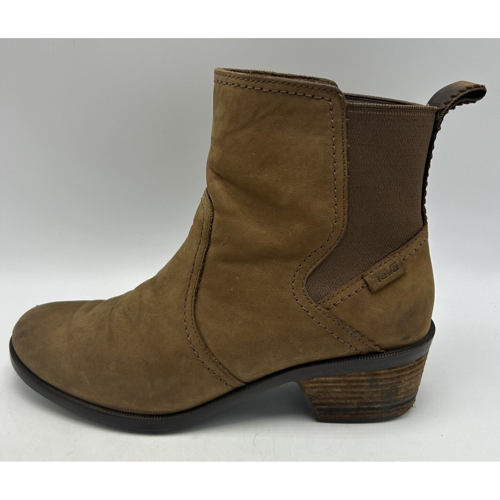 Teva Boots Women 10 Brown Leather Ankle Booties Shoes Waterproof 2" Heel Read